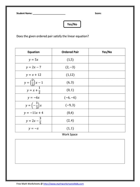 Search this website. . Determine if an ordered pair is a solution to a linear equation worksheet pdf